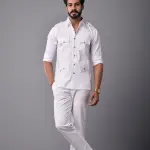 Comfy White Hunting Style Shirt | Premium Men's Sportswear | Classic Outdoor Design | Comfortable Cotton Fabric | Size 36-44